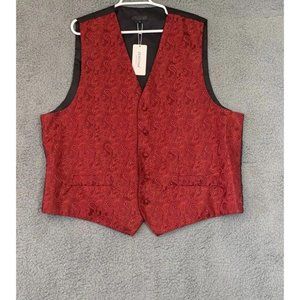 Zeroyaa Mens Red Paisley Sleeveless Single-Breasted Suit Vest Size 2XL
